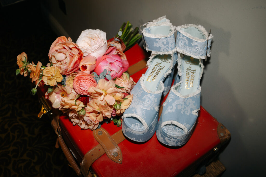 Vivienne Westwood blue shoes for a wedding statement